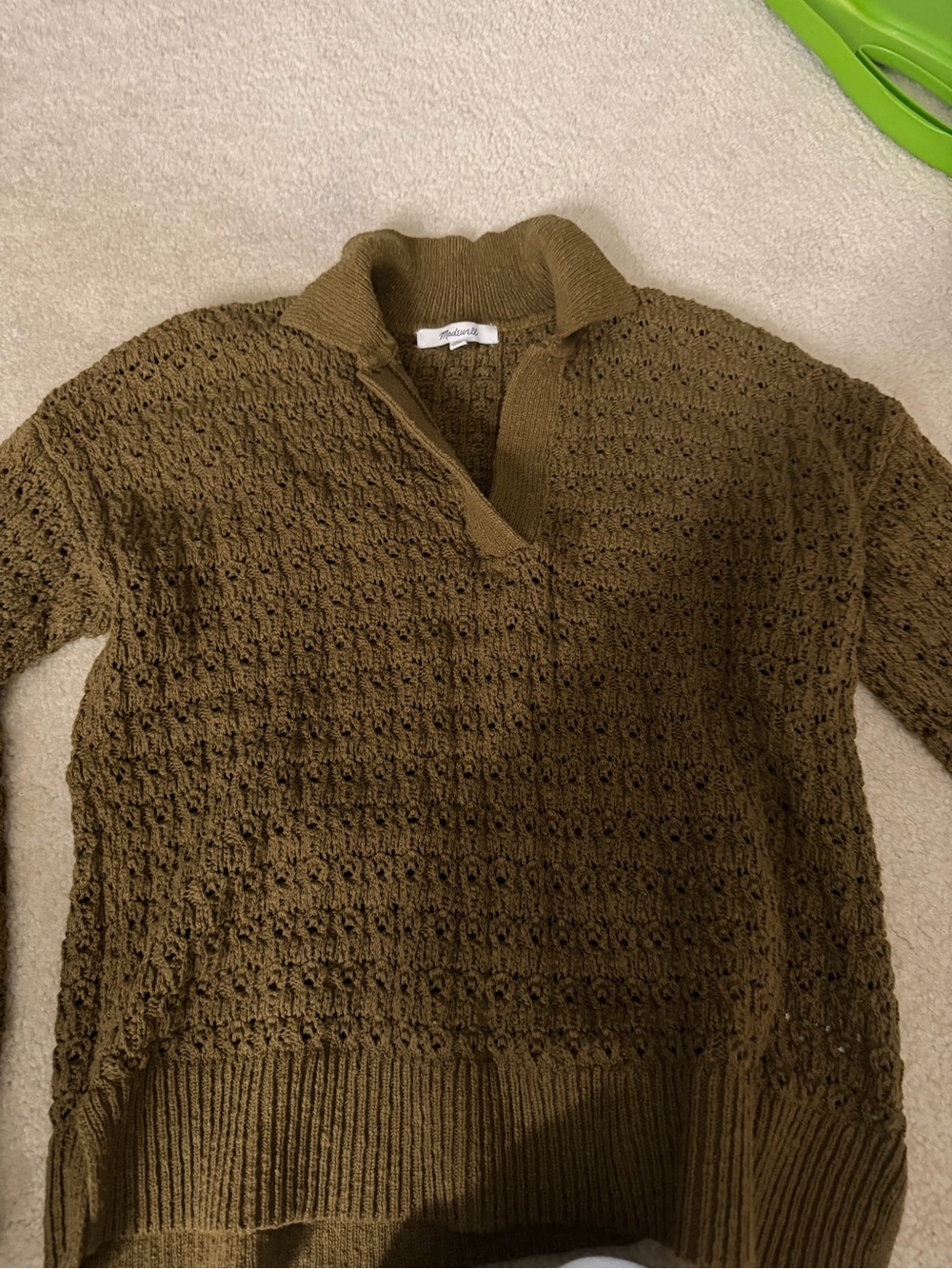 Madewell Olive Open-Knit Polo Turtleneck Sweater